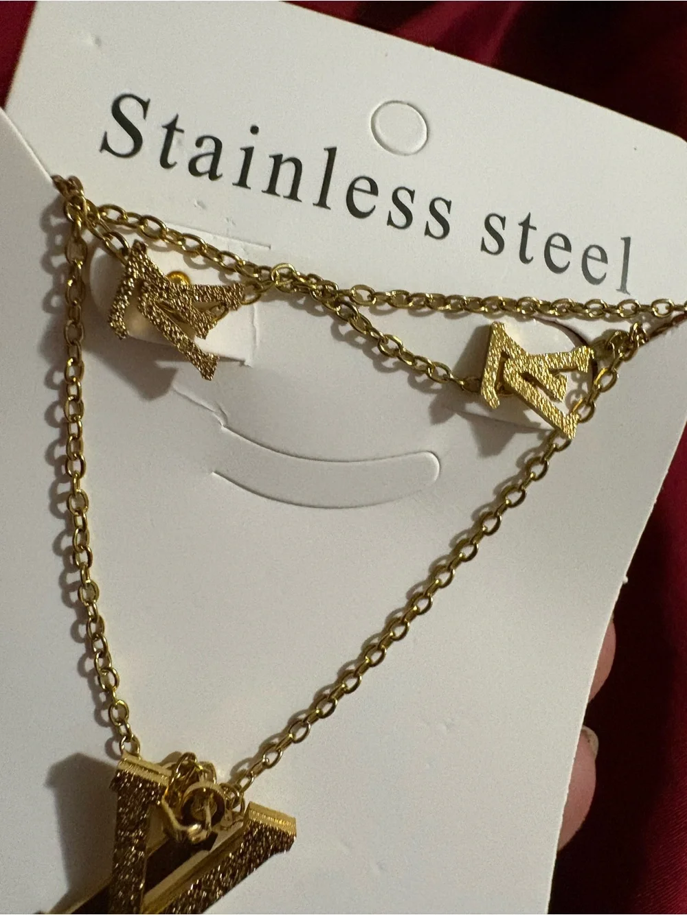 Gold Letter V Stainless Steel Necklace Set